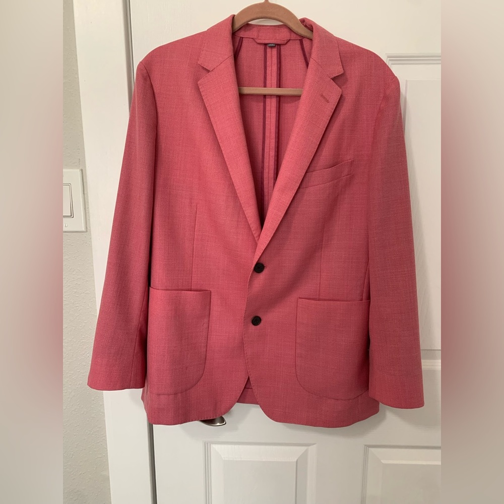 Bonobos Men Pink Unconstructed 100% Wool Slim Fit Blazer.